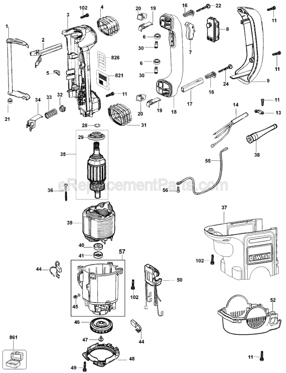 Page A Diagram and Parts List for D25890 Type 1 DeWALT Hammer Drill