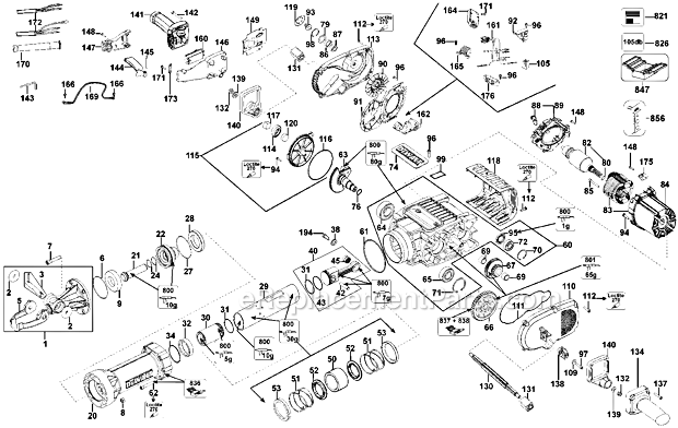 Page B Diagram and Parts List for D25980K Type 1 DeWALT Hammer Drill