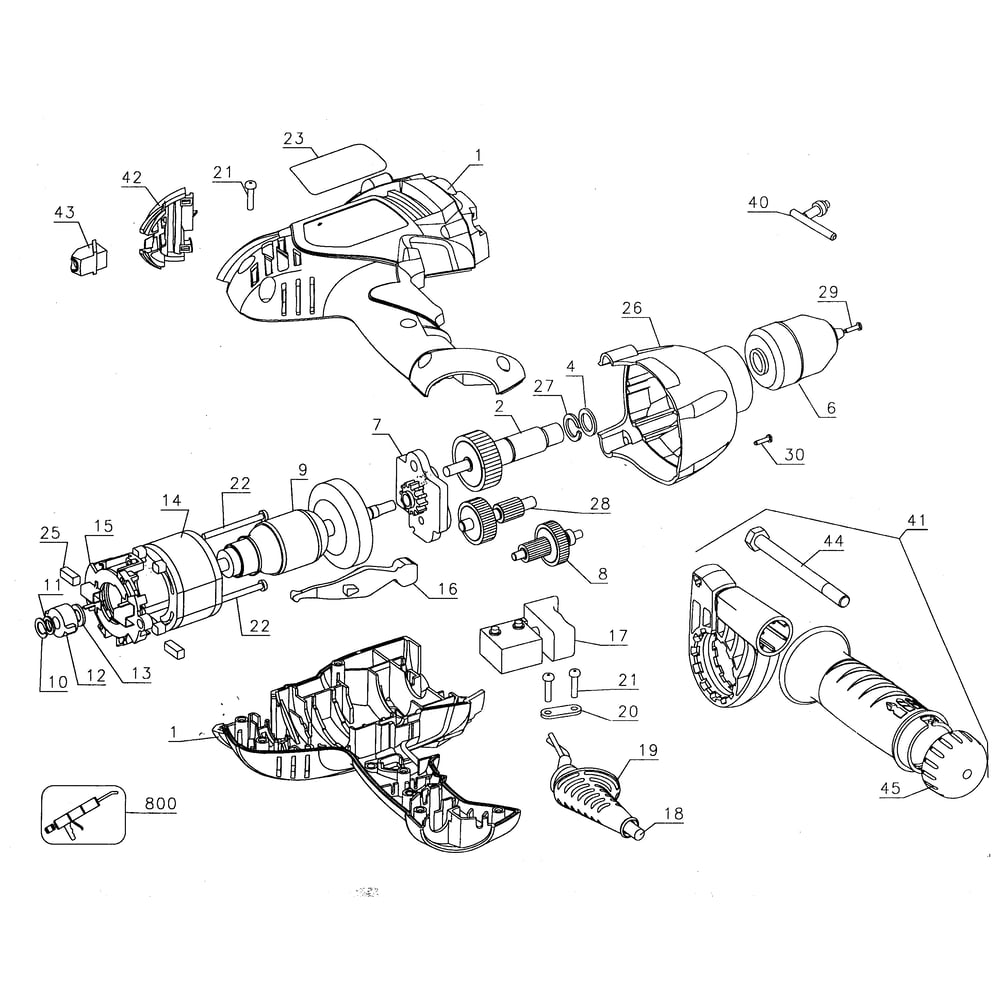 Drill Diagram and Parts List for DR501TY1  DeWALT Drill