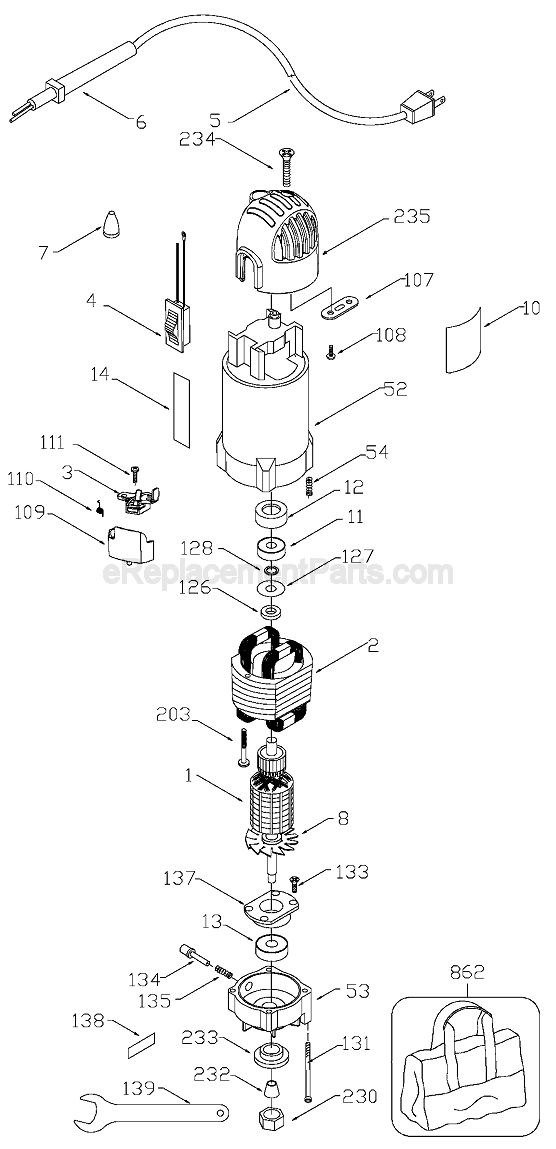 Page A Diagram and Parts List for D26670 Type 1 DeWALT Laminate Trimmer