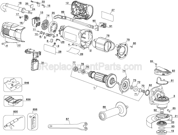 Page A Diagram and Parts List for D28131 Type 1 DeWALT Angle Grinder