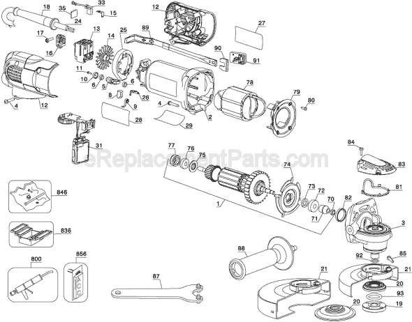 Page A Diagram and Parts List for D28140 Type 1 DeWALT Angle Grinder