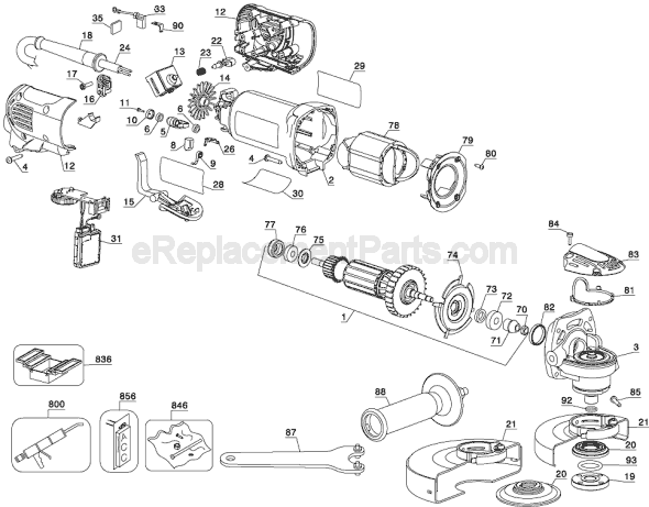 Page A Diagram and Parts List for D28144 Type 1 DeWALT Angle Grinder