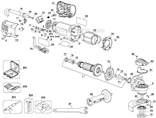 Page A Diagram and Parts List for D28402K Type 1 DeWALT Angle Grinder