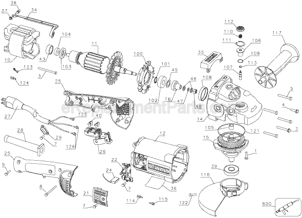Page A Diagram and Parts List for D28494S Type 1 DeWALT Angle Grinder