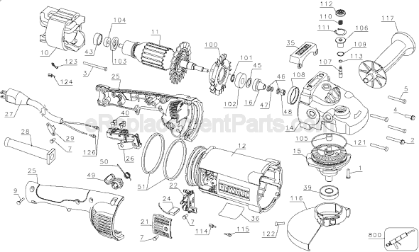 Page A Diagram and Parts List for D28499X Type 1 DeWALT Angle Grinder