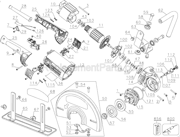 Page A Diagram and Parts List for D28754 Type 1 DeWALT Chop Saw