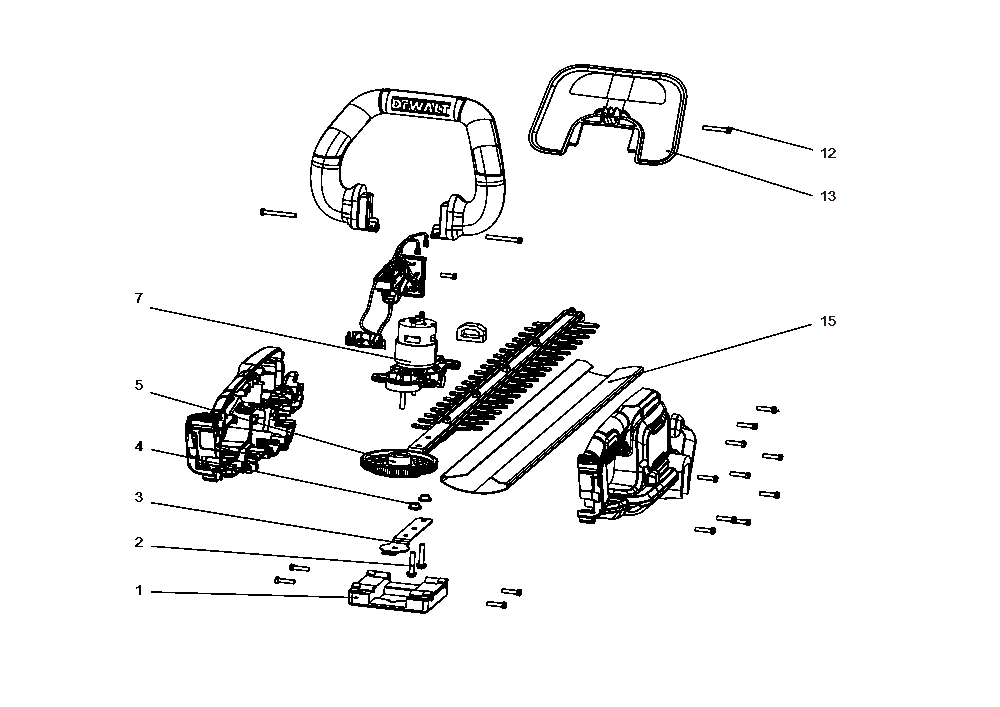 Section 1 Diagram and Parts List for DCHT821B Type 1 DeWALT Hedge Trimmer