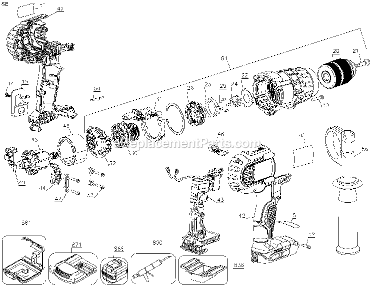 Page A Diagram and Parts List for DCD985B Type 2 DeWALT Hammer Drill