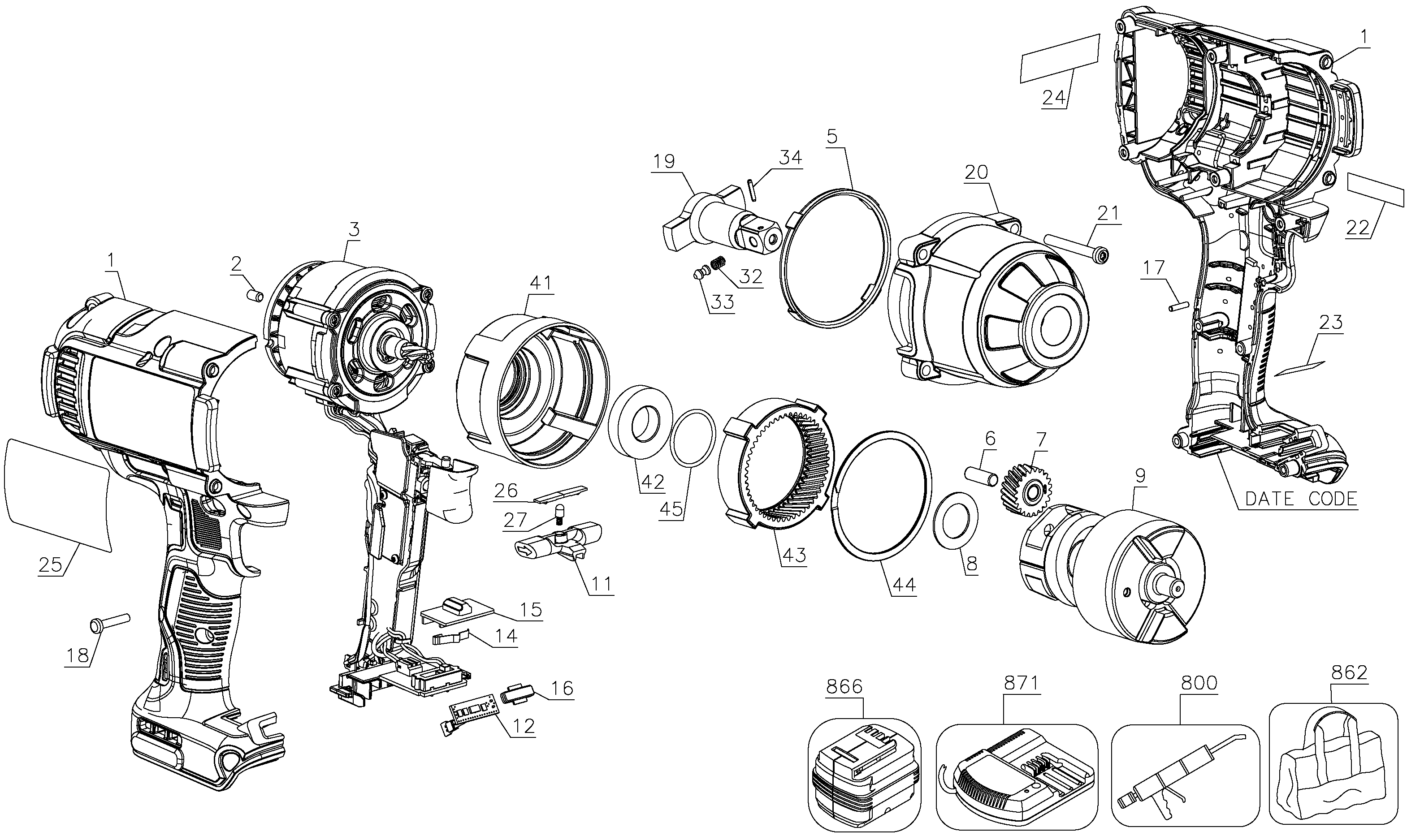 Page A Diagram and Parts List for DCF899M1 1 DeWALT Wrench