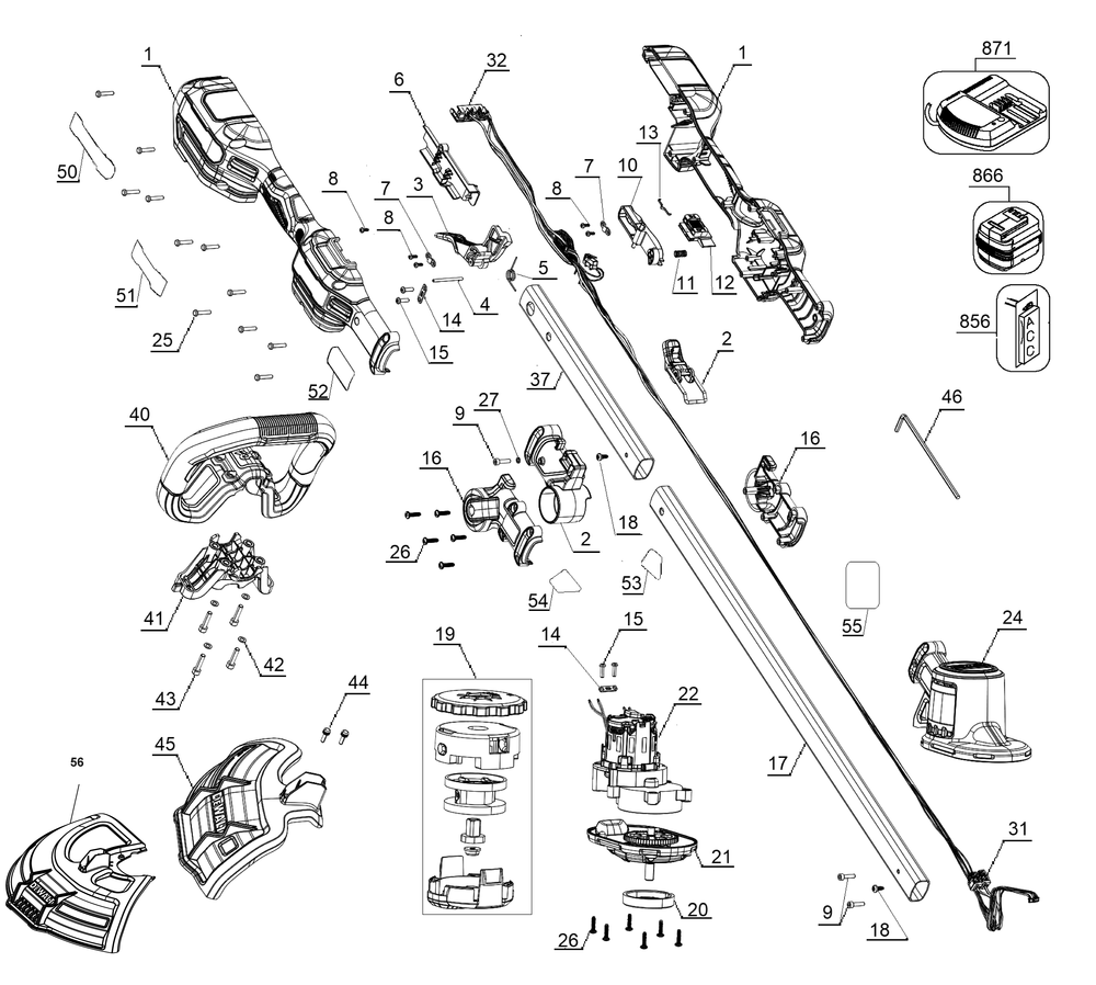 Exploded Diagram B Diagram and Parts List for DCST922B Type 2 DeWALT Trimmer