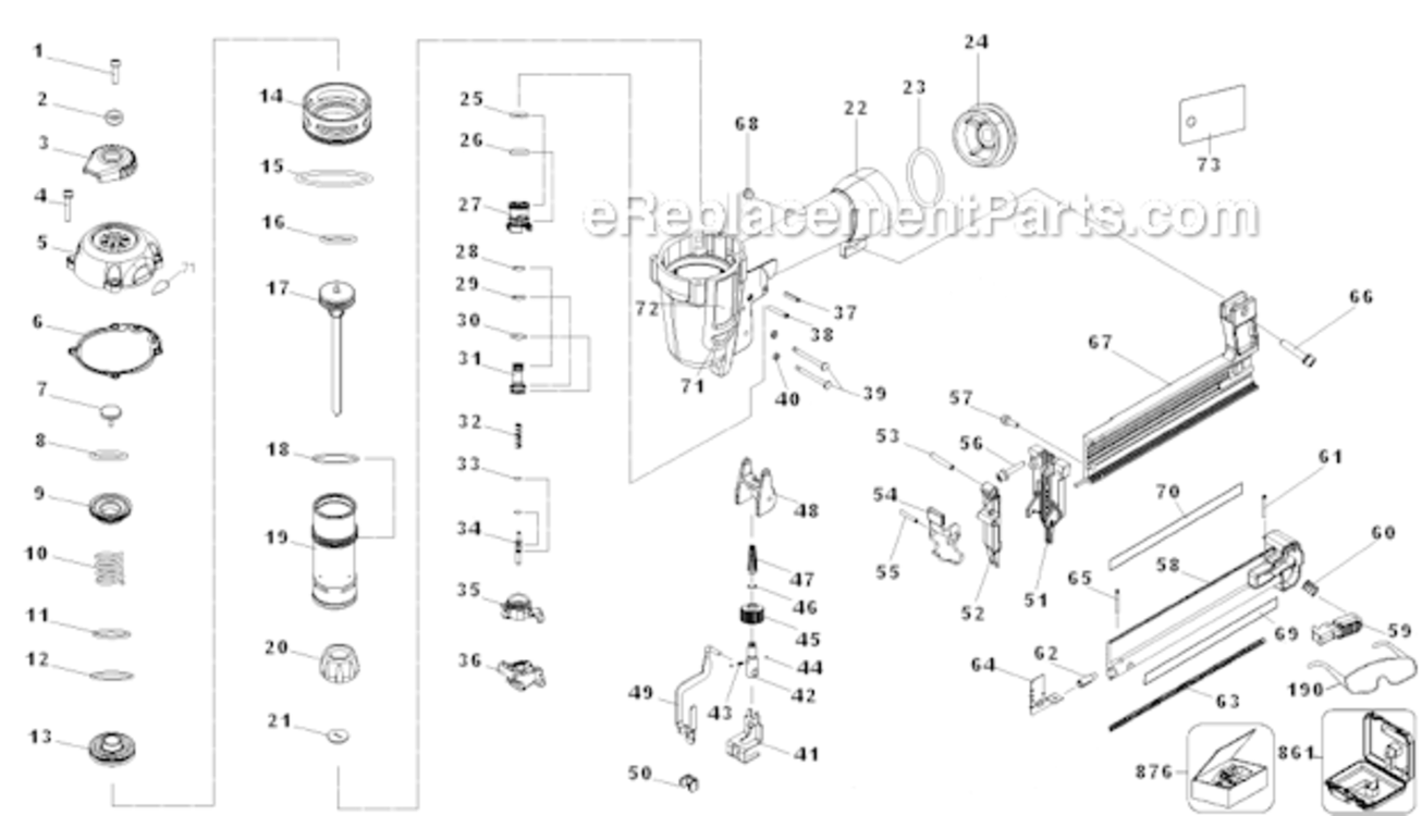 Page A Diagram and Parts List for D51236K Type 1 DeWALT Nailer
