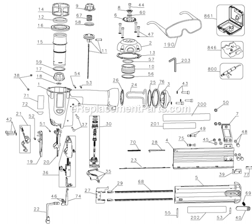 Page A Diagram and Parts List for D51238K Type 1 DeWALT Nailer