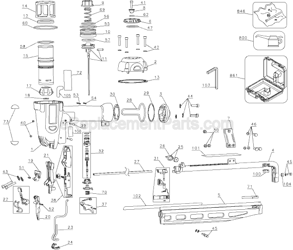 Page A Diagram and Parts List for D51256 Type 2 DeWALT Nailer