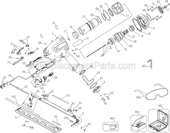 Page A Diagram and Parts List for D51275 Type 3 DeWALT Nailer
