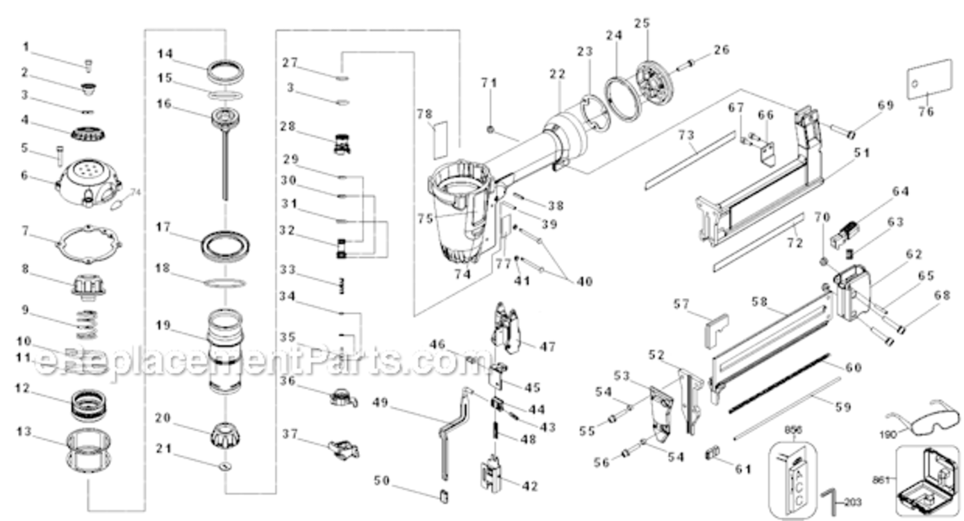 Page A Diagram and Parts List for D51422K Type 1 DeWALT Nailer