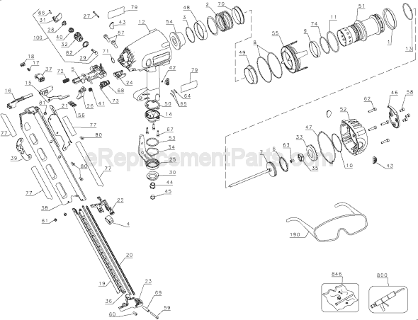 Page A Diagram and Parts List for D51823 Type 2A DeWALT Nailer
