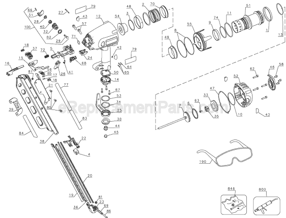 Page A Diagram and Parts List for D51845 Type 3 DeWALT Nailer