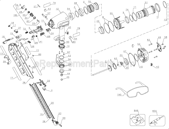 Page A Diagram and Parts List for D51845 Type 2 DeWALT Nailer