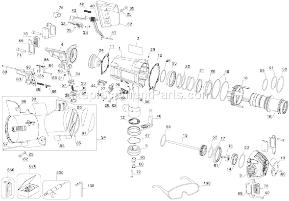 Page A Diagram and Parts List for D51855 Type 1 DeWALT Nailer