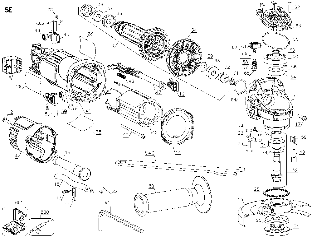 Page A Diagram and Parts List for DWE4011 Type 15 DeWALT Orbital or Palm Sander