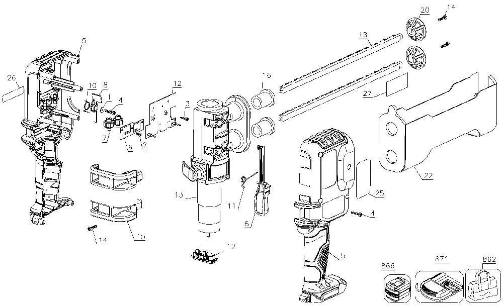Exploded Diagram A Diagram and Parts List for DCE593B Type 1 DeWALT Glue Gun