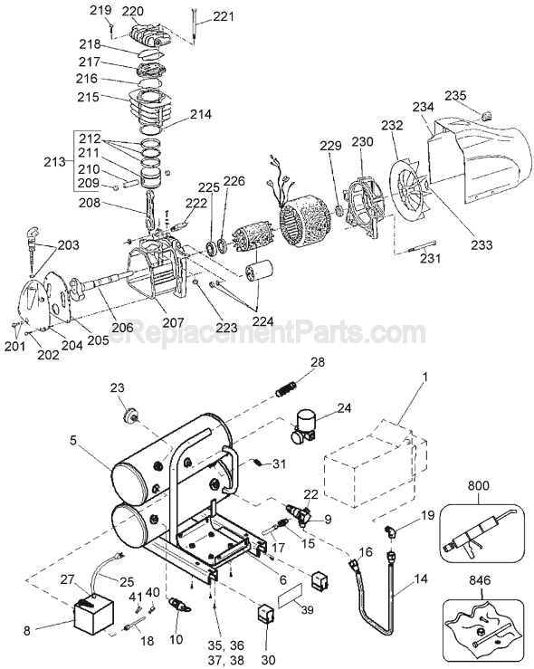 Page A Diagram and Parts List for D55151 Type 1 DeWALT Compressor