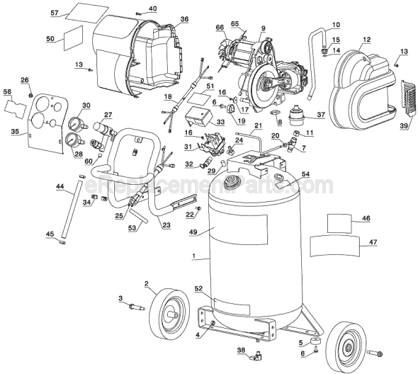 Page B Diagram and Parts List for D55168 Type 1 DeWALT Compressor