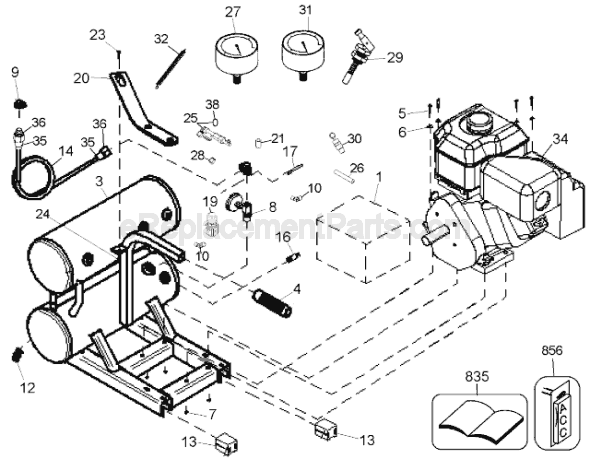 Page F Diagram and Parts List for D55251 Type 1 DeWALT Compressor