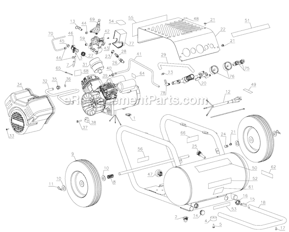 Page A Diagram and Parts List for D55371 Type 1 DeWALT Compressor