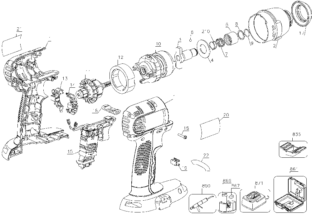 Page A Diagram and Parts List for DC825B Type 4 DeWALT Impact Driver