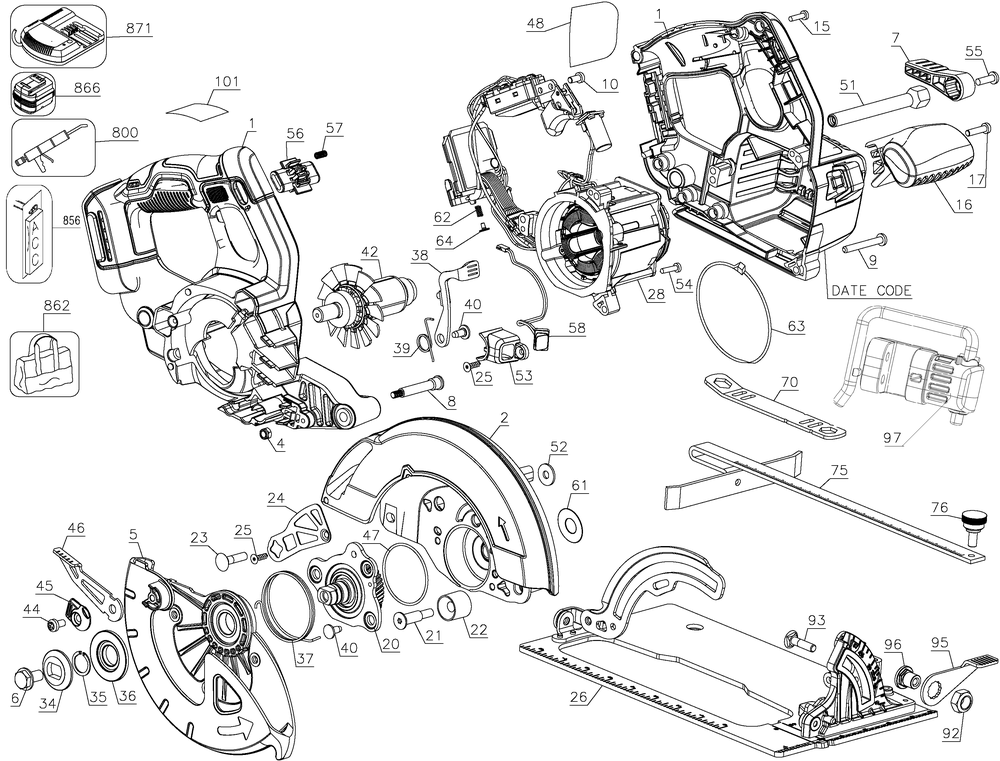 Exploded Diagram A Diagram and Parts List for DCS574B Type 1 DeWALT Circular Saw