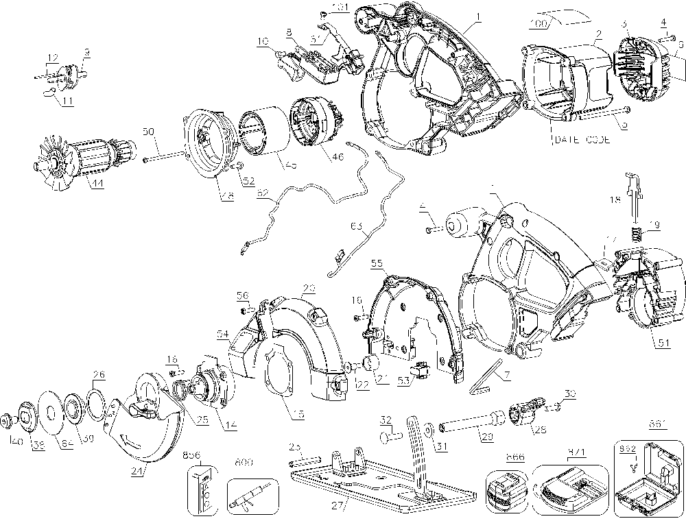 Page A Diagram and Parts List for DCS372B Type 2 DeWALT Circular Saw