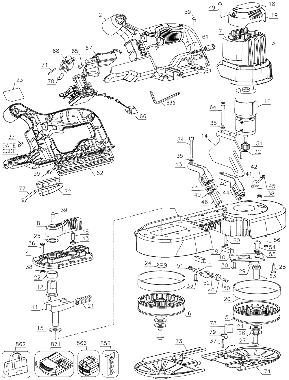 Exploded Diagram A Diagram and Parts List for DCS371P1 Type 20 DeWALT Band Saw