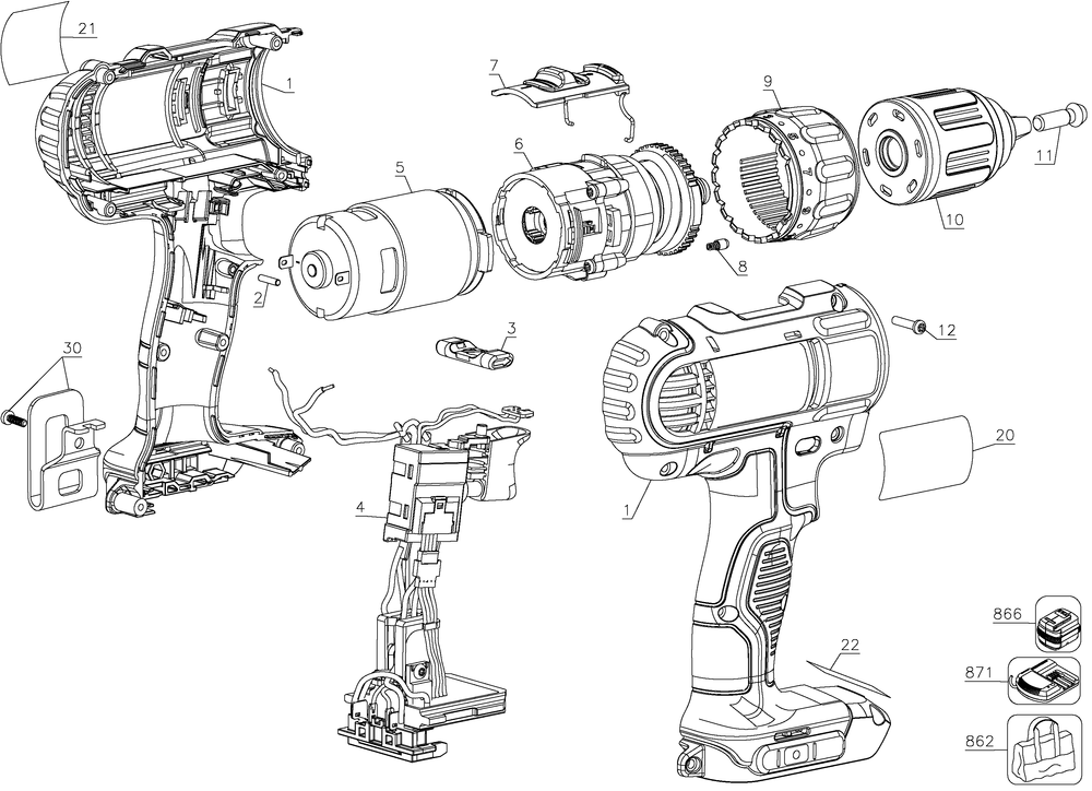 Diagram Diagram and Parts List for DCD771C2R Type 2 DeWALT Cordless Drill