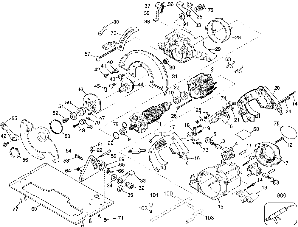 Exploded Diagram A Diagram and Parts List for DW358-46 Type 1 DeWALT Circular Saw