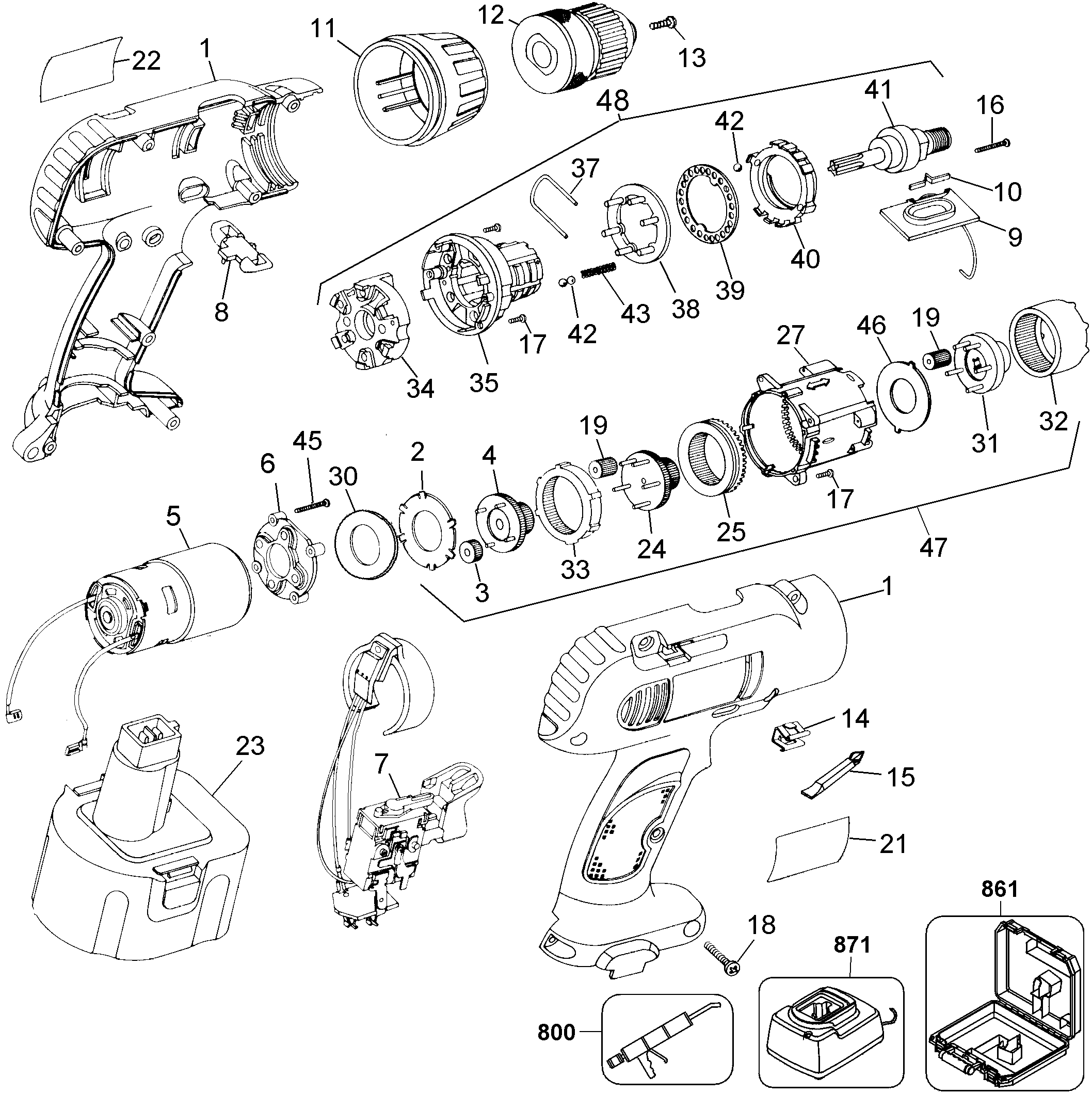 Page A Diagram and Parts List for DW952K-2 2 DeWALT Electric Drill