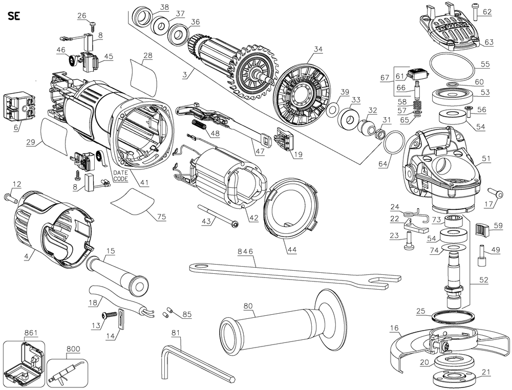 Exploded Diagram A Diagram and Parts List for DWE4011KCCT Type 15 DeWALT Angle Grinder