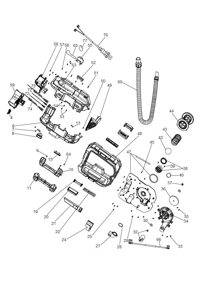 Exploded Diagram A Diagram and Parts List for DCV581H Type 2 DeWALT Utility Vacuum