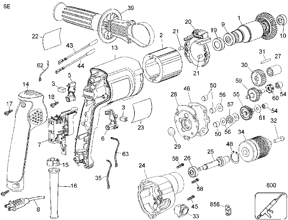 Page A Diagram and Parts List for DW246 Type 3 DeWALT Electric Drill