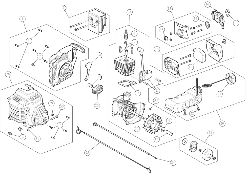 Engine Assembly Diagram and Parts List for DXGST227SS 41AD27SC939 DeWALT Trimmer