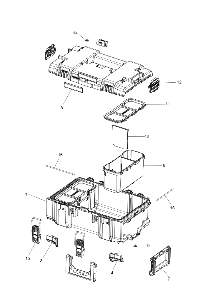Exploded Diagram B Diagram and Parts List for DWST08165 Type 1 DeWALT Cabinet