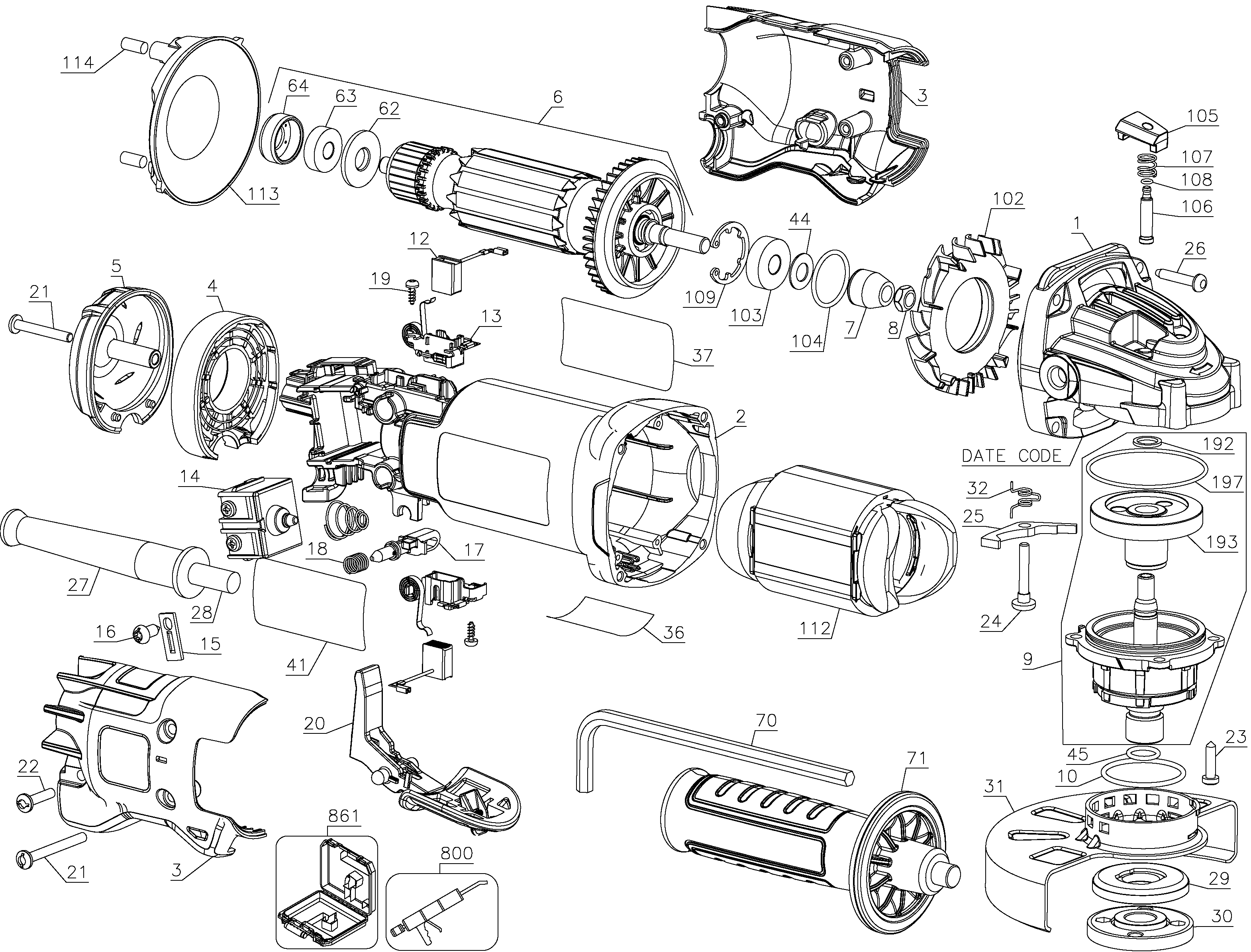 Page A Diagram and Parts List for DWE402K 2 DeWALT Grinder