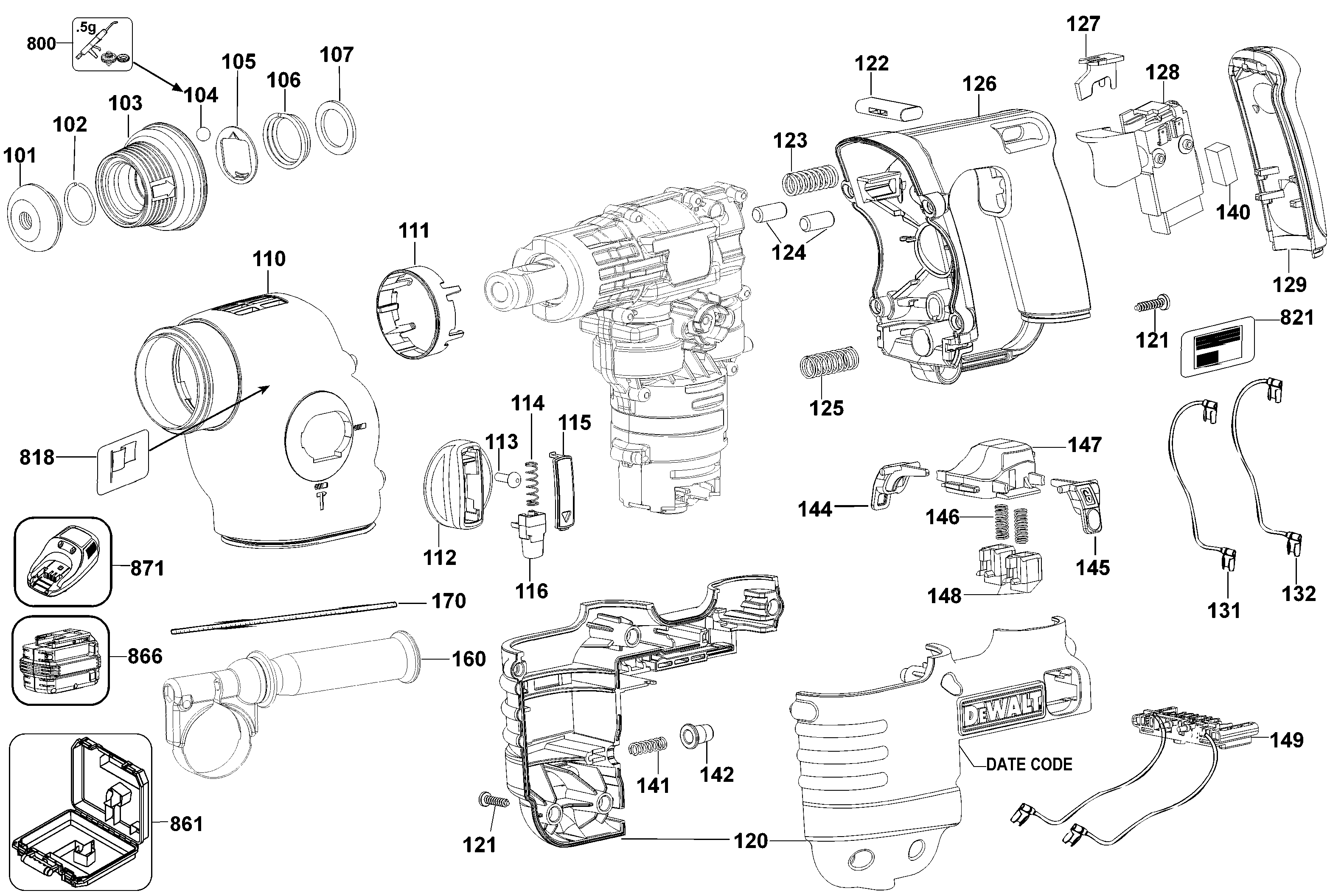 Page A Diagram and Parts List for DC223KA 2 DeWALT Hammer