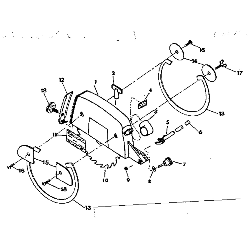 Guard Assembly Diagram and Parts List for 3436-RADIALARM  DeWALT Circular Saw