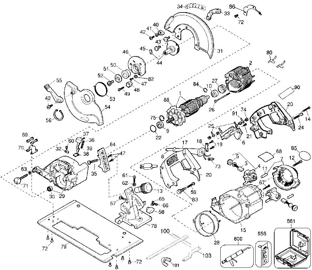 Page A Diagram and Parts List for DW364K Type 5 DeWALT Circular Saw