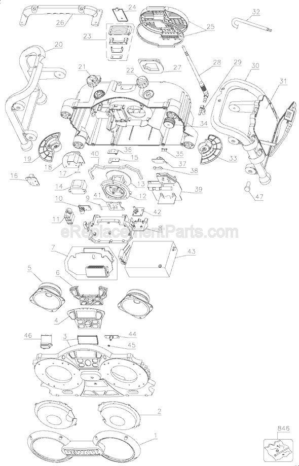 Page A Diagram and Parts List for DC011 Type 1 DeWALT Radio