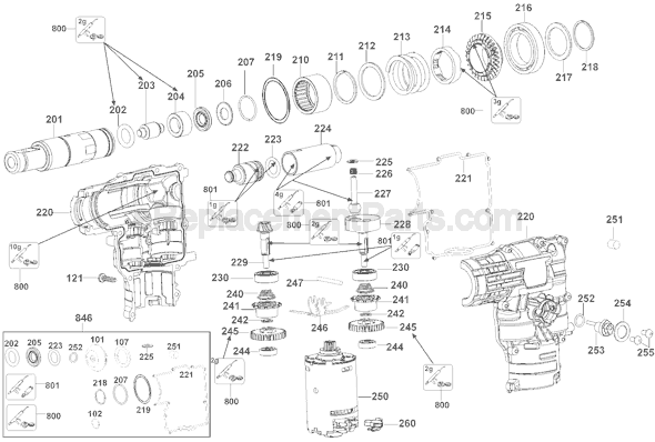 Page A Diagram and Parts List for DC228  DeWALT Hammer Drill