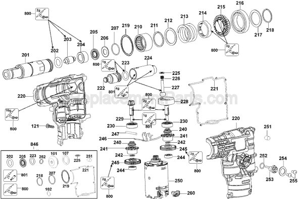 Page A Diagram and Parts List for DC233 Type 1 DeWALT Hammer Drill
