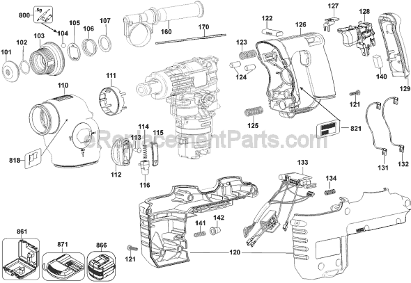 Page B Diagram and Parts List for DC233 Type 1 DeWALT Hammer Drill